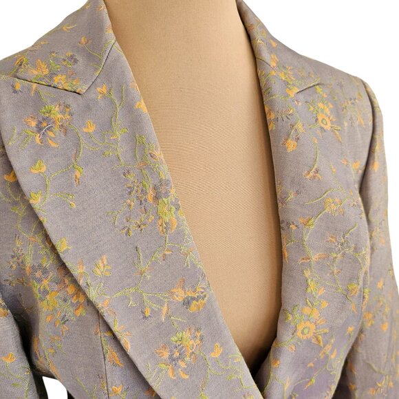 Tahari Vintage Light Purple Pant Suit with Green and Orange Flowers Sz 6 - Picture 2 of 16